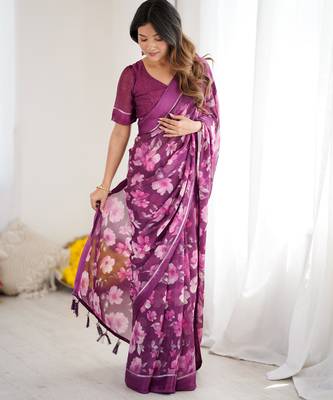 purple moss satin patta stylish partywear saree 5