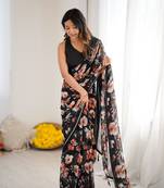 black color moss satin patta stylish partywear saree