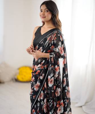 black moss satin patta stylish partywear saree 4