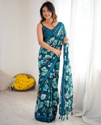 teal moss satin patta stylish partywear saree 1
