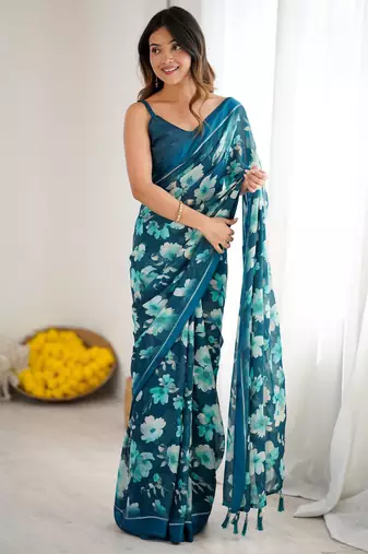 teal color moss satin patta stylish partywear saree