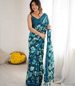 teal color moss satin patta stylish partywear saree