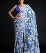blue color chinon fabric designer digital printed ready to wear saree