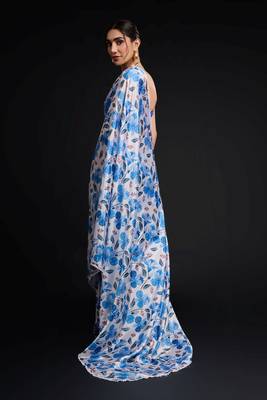 blue chinon digital printed ready to wear saree 4
