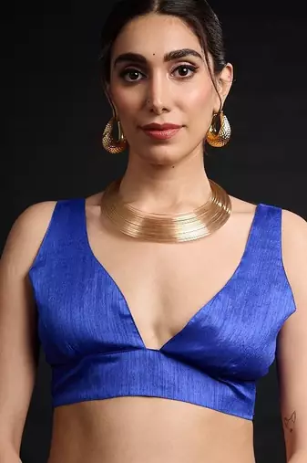 blue chinon digital printed ready to wear saree