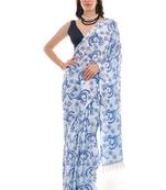 blue color chinon fabric designer digital printed ready to wear saree