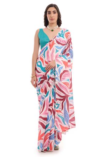 multy color chinon fabric designer digital printed ready to wear saree