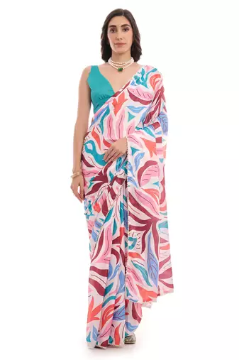 multy color chinon fabric designer digital printed ready to wear saree