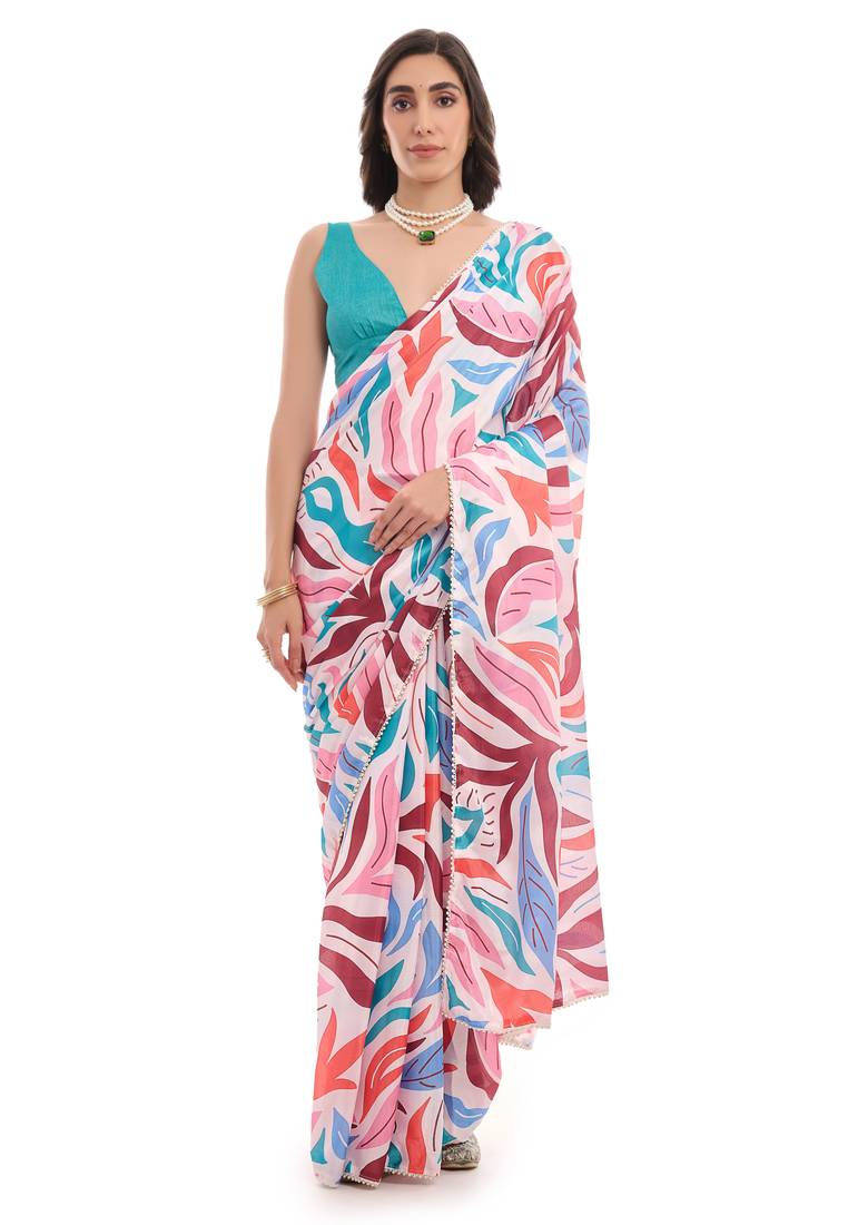 multy color chinon fabric designer digital printed ready to wear saree