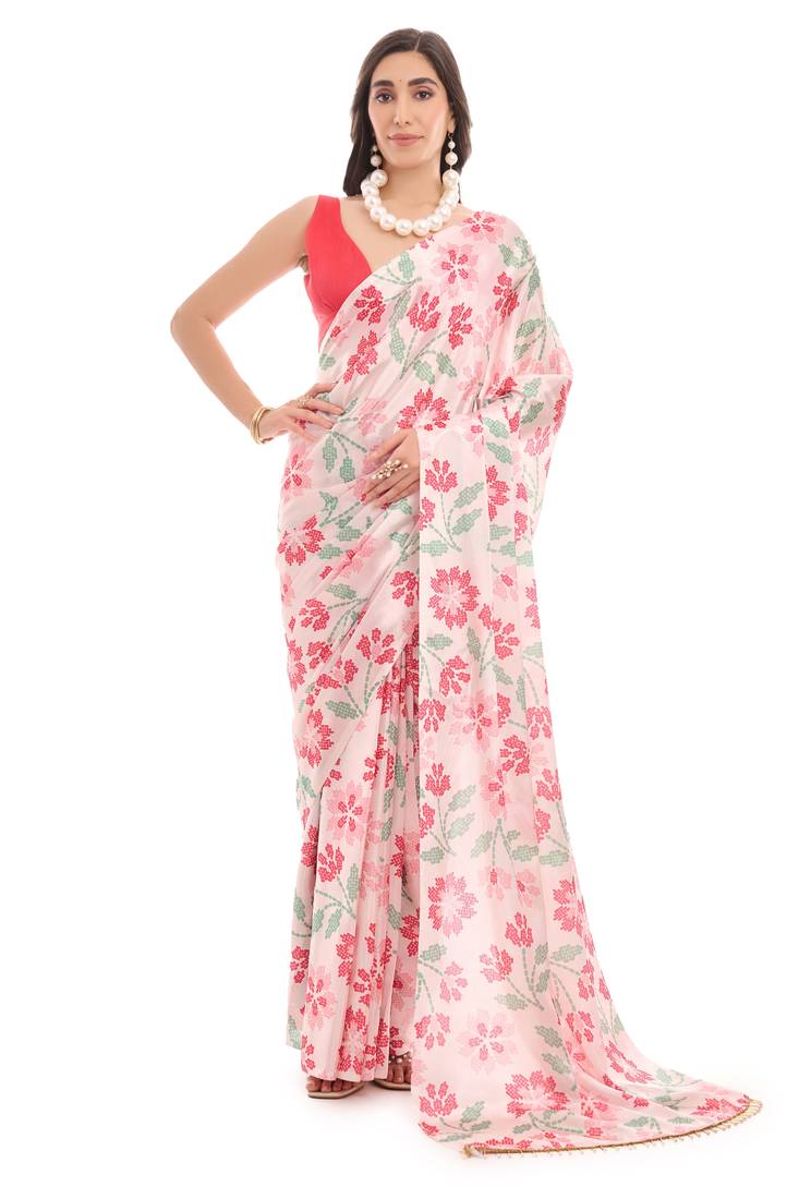 multy color chinon fabric designer digital printed ready to wear saree
