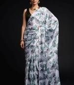 green color chinon fabric designer digital printed ready to wear saree