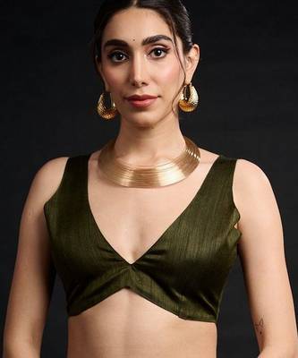 green chinon digital printed ready to wear saree 5