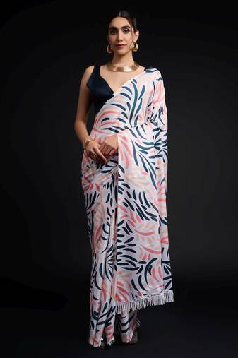 multy color chinon fabric designer digital printed ready to wear saree