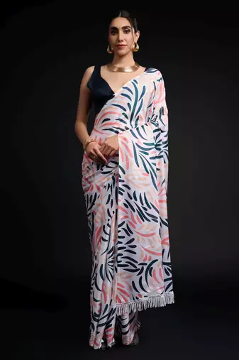 multy color chinon fabric designer digital printed ready to wear saree