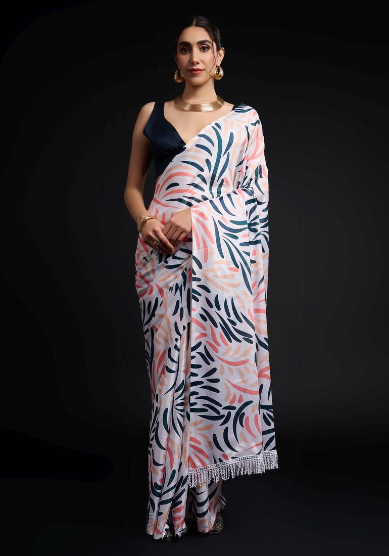 multy color chinon fabric designer digital printed ready to wear saree