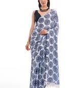 blue color chinon fabric designer digital printed ready to wear saree