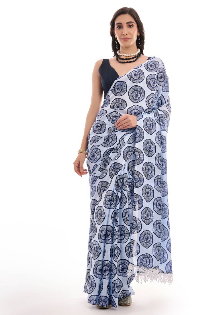 blue color chinon fabric designer digital printed ready to wear saree