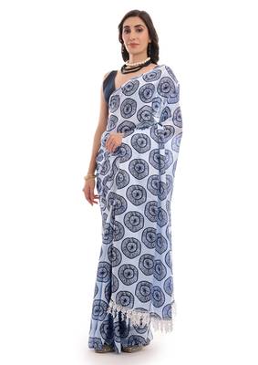 blue chinon digital printed ready to wear saree 3