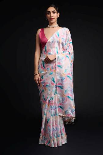 multy color chinon fabric designer digital printed ready to wear saree