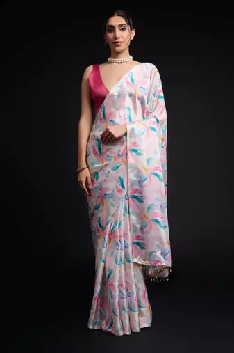 multy color chinon fabric designer digital printed ready to wear saree