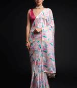 multy color chinon fabric designer digital printed ready to wear saree