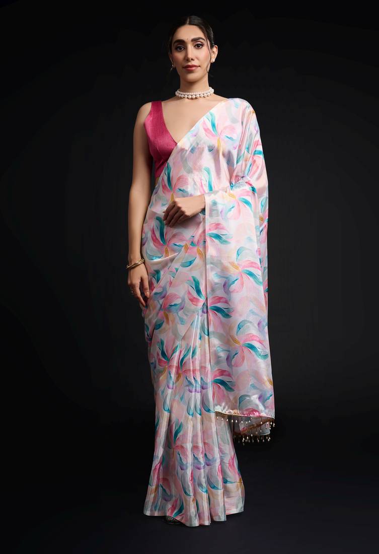 multy color chinon fabric designer digital printed ready to wear saree