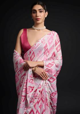 pink chinon digital printed ready to wear saree 2
