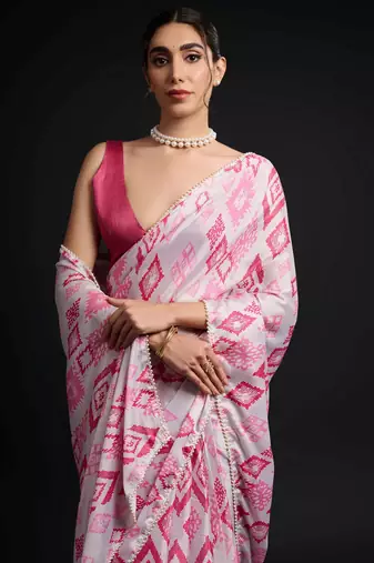 pink chinon digital printed ready to wear saree