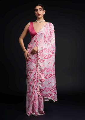 pink chinon digital printed ready to wear saree 3