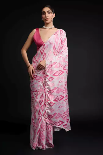 pink chinon digital printed ready to wear saree