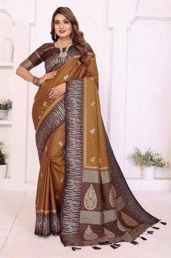 mustard color south soft silk blend blend fabric woven rich pallu designer ceremonial saree