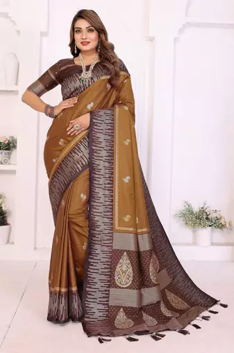 mustard color south soft silk blend blend fabric woven rich pallu designer ceremonial saree