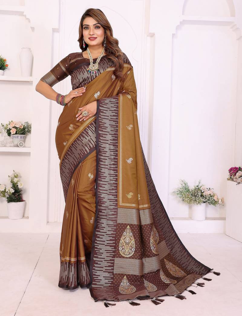 mustard color south soft silk blend blend fabric woven rich pallu designer ceremonial saree