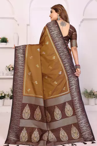 mustard south soft silk blend blend woven rich pallu ceremonial saree