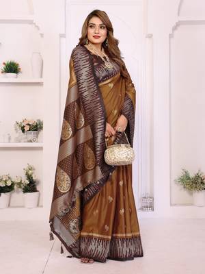 mustard south soft silk blend blend woven rich pallu ceremonial saree 5