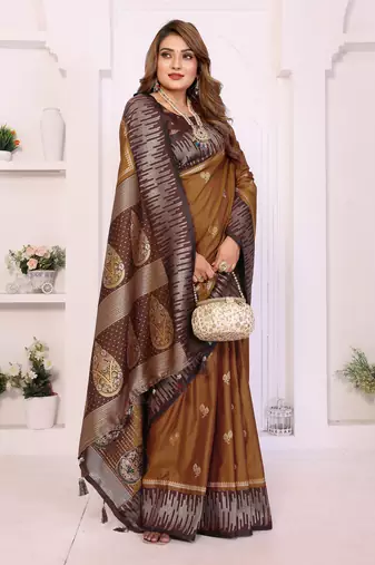 mustard south soft silk blend blend woven rich pallu ceremonial saree