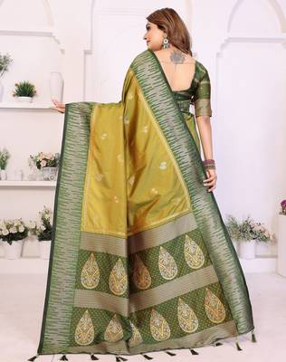 olive south soft silk blend blend woven rich pallu ceremonial saree 3