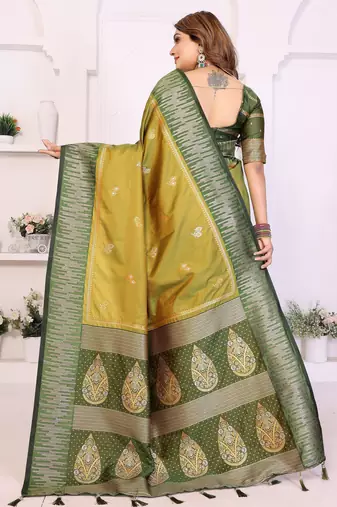 olive south soft silk blend blend woven rich pallu ceremonial saree