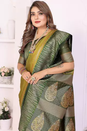 olive south soft silk blend blend woven rich pallu ceremonial saree