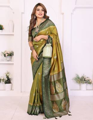 olive south soft silk blend blend woven rich pallu ceremonial saree 5