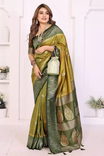 olive south soft silk blend blend woven rich pallu ceremonial saree