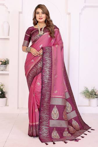 pink color south soft silk blend blend fabric woven rich pallu designer ceremonial saree