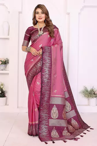 pink color south soft silk blend blend fabric woven rich pallu designer ceremonial saree