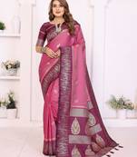 pink color south soft silk blend blend fabric woven rich pallu designer ceremonial saree