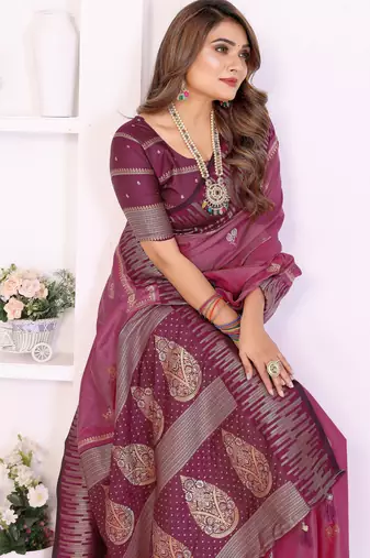 pink south soft silk blend blend woven rich pallu ceremonial saree