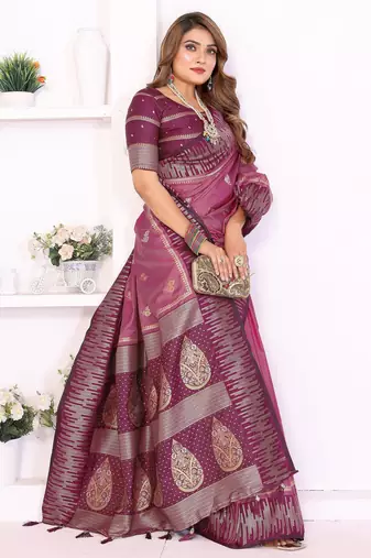 pink south soft silk blend blend woven rich pallu ceremonial saree