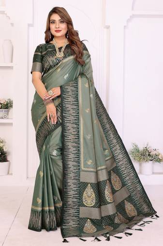 green color south soft silk blend blend fabric woven rich pallu designer ceremonial saree