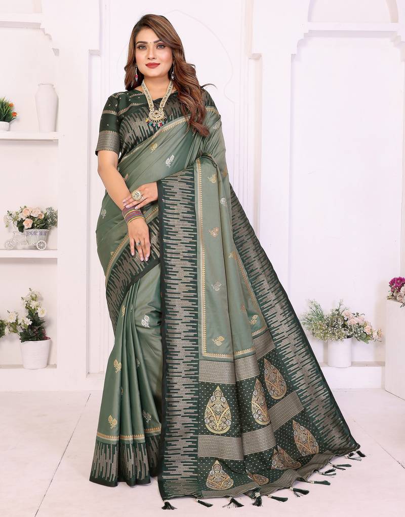 green color south soft silk blend blend fabric woven rich pallu designer ceremonial saree