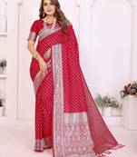 red color georgette fabric woven rich jari butty designer traditional ceremonial saree