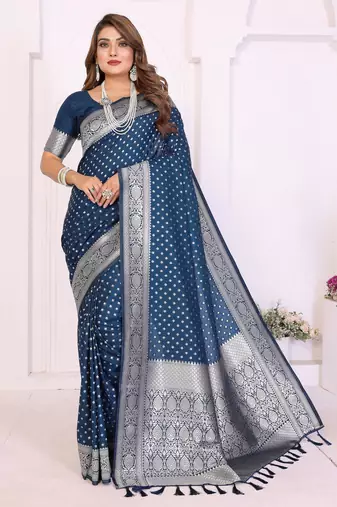 blue color georgette fabric woven rich jari butty designer traditional ceremonial saree